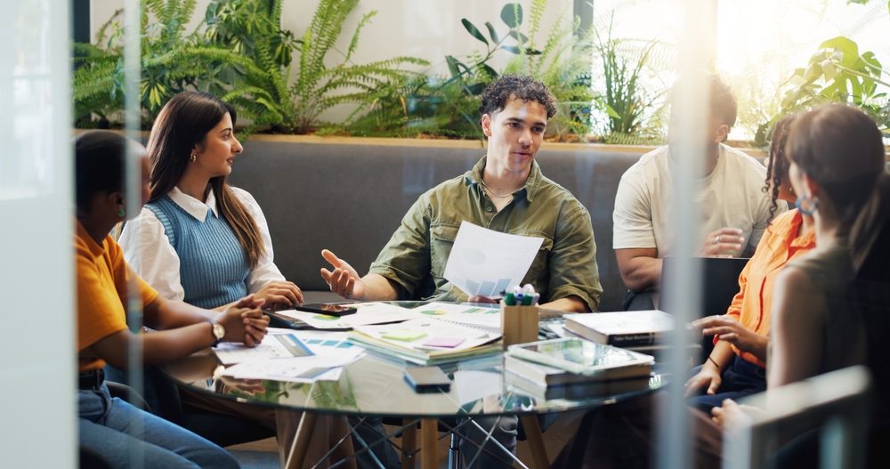 A team working together on a business project